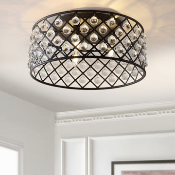 Gabrielle 19" Metal/Crystal LED Flush Mount Ceiling Light - JONATHAN Y